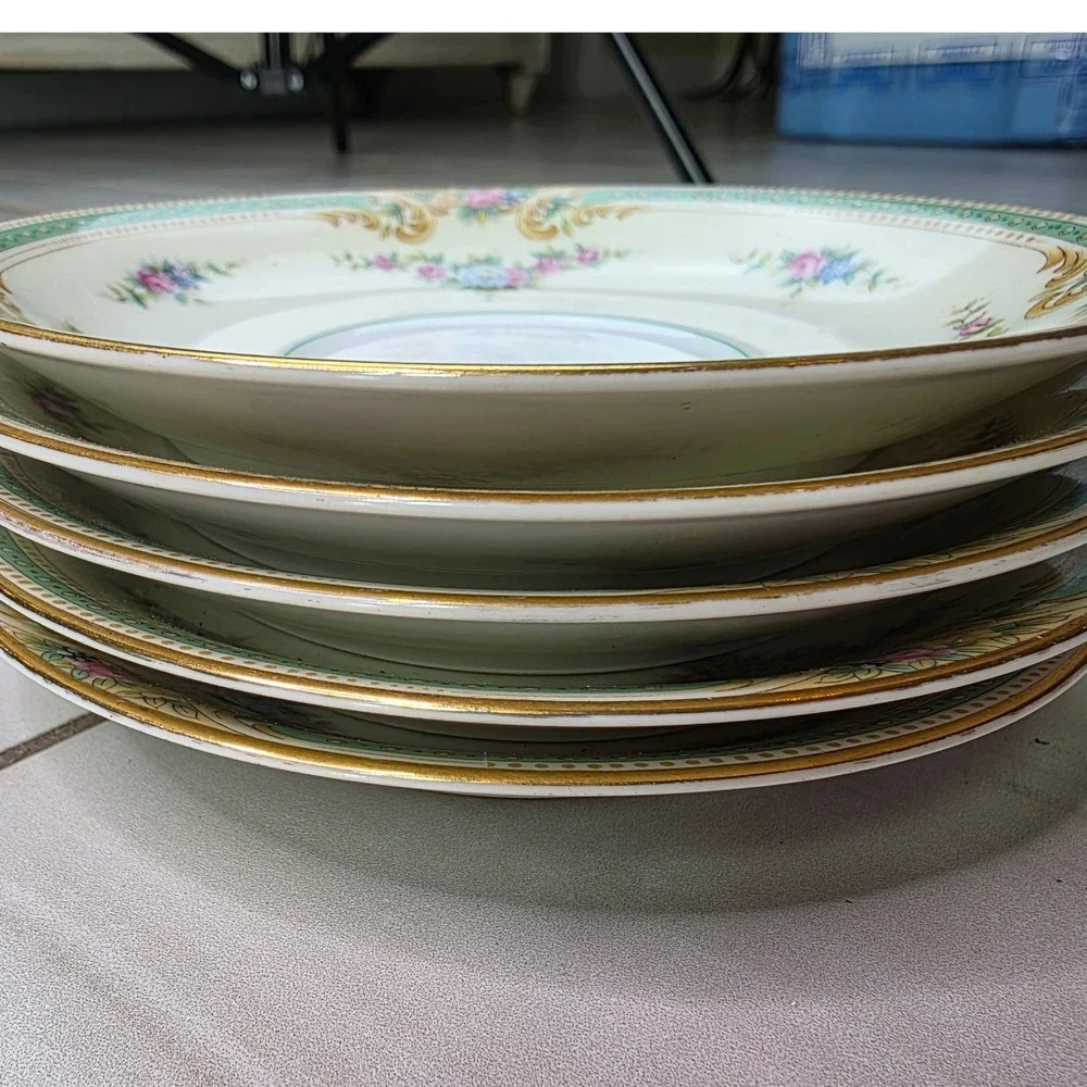 Vintage Noritake Plaza China‎ Saucers Set of 5 Floral Gold Trim Japan 5.5 Inch